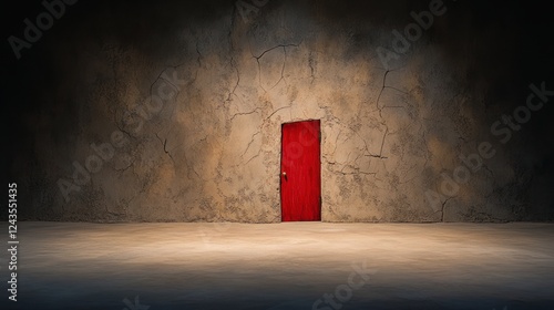 Moody Interrogation Room in Weathered Basement Wall photo