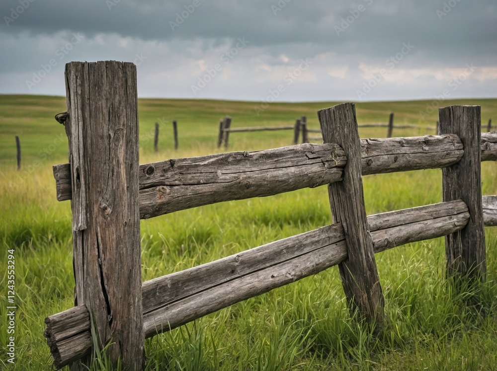 Low Wooden Fence in a Grassy Landscape Low Wooden Fence in a Grassy Landscape