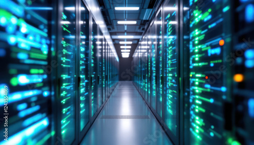 Illuminated Server Racks In A Modern Data Center