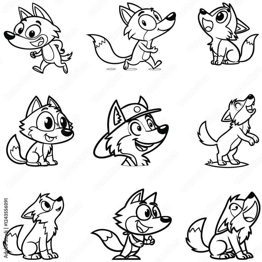 Obraz premium Wolf kangroo bundle line art and illustrator eps