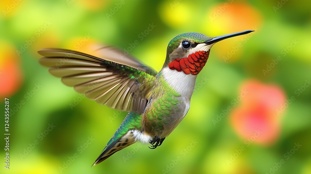 Obraz premium The elegant flight of the Red throated Hummingbird