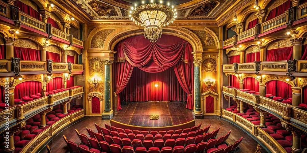 Obraz premium Majestic Velvet Stage Curtains: Elegant Theater Drapery Aerial View
