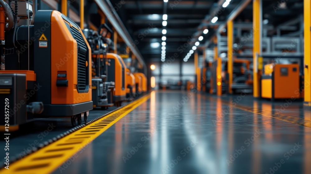 Fototapeta premium Industrial Warehouse with Modern Machinery and Equipment in a Well-Lit Interiors