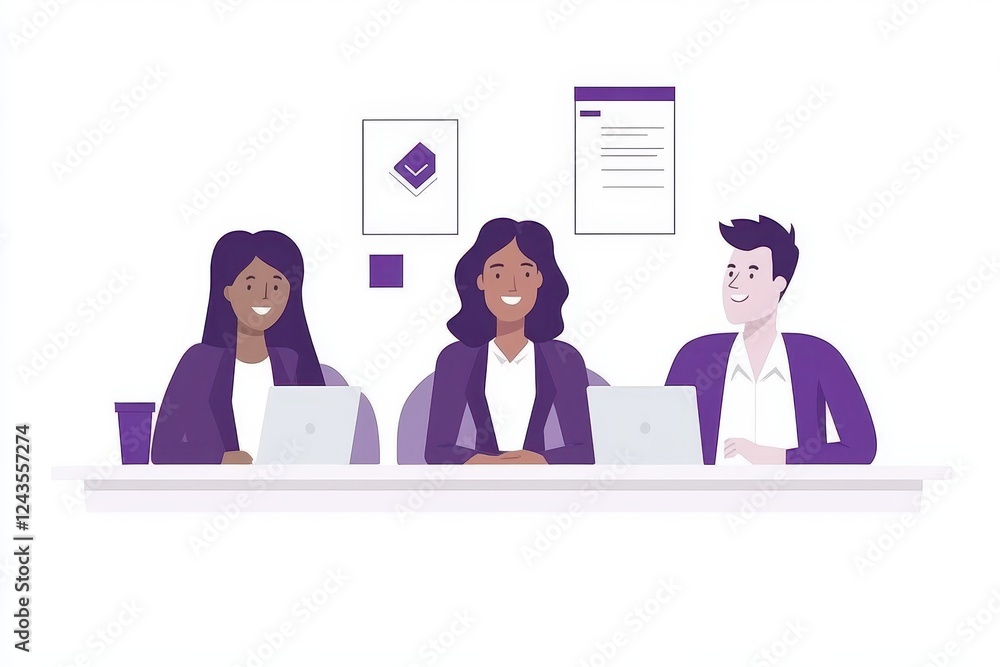 Three Diverse Professionals Collaborating on Laptops in Office Space Three Diverse Professionals Collaborating on Laptops in Office Space