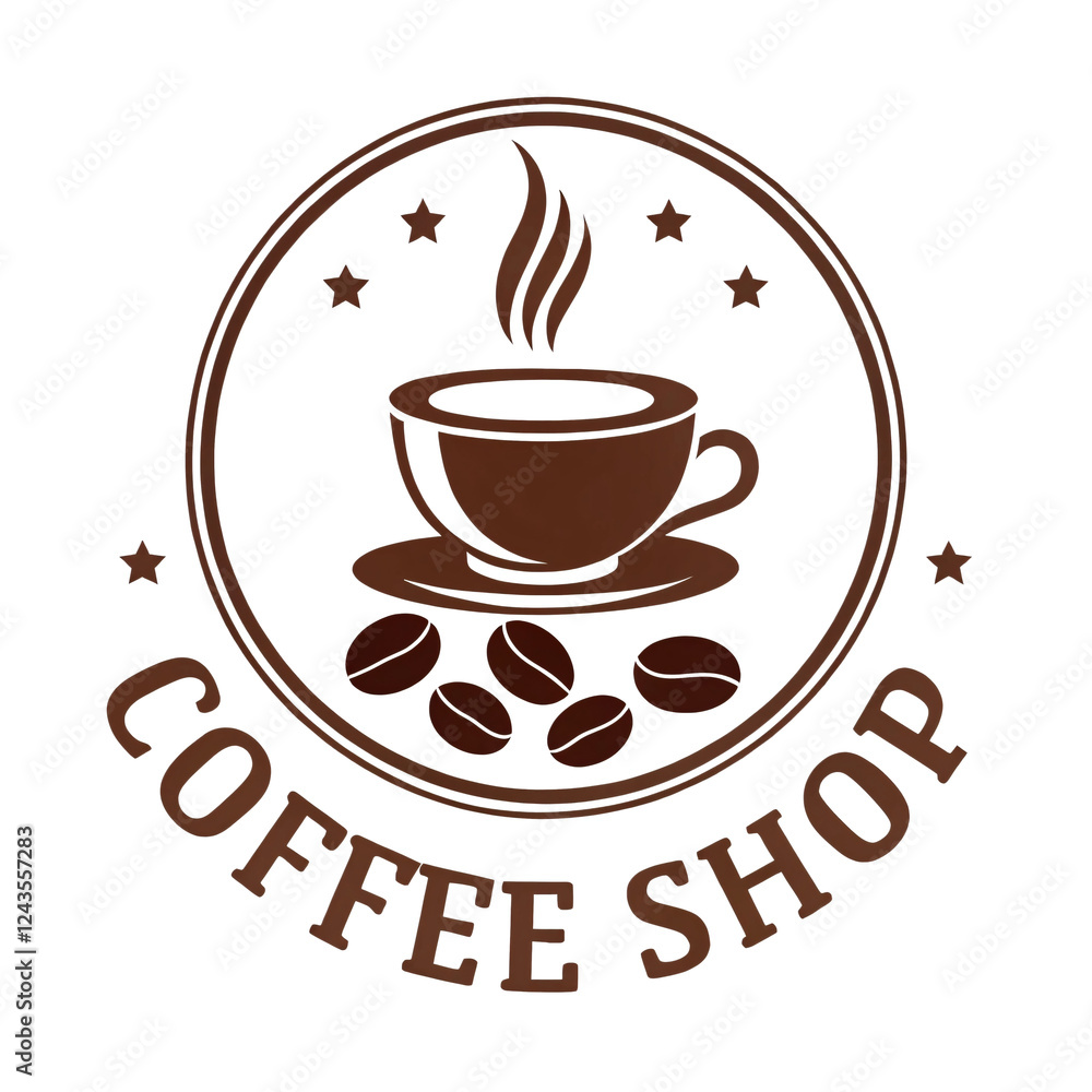 Obraz premium Coffee cup with beans on saucer, hot espresso drink with roasted aroma, brown and black coffee, perfect for a morning break