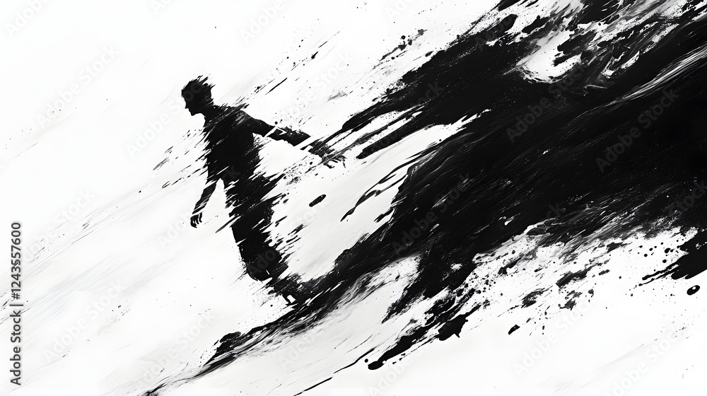 Dynamic and Stylized Black and White Composition Featuring Powerful Brush Strokes Strong Ink Contrasts and High Energy Movement for a Bold and Conceptual Visual Dynamic and Stylized Black and White Composition Featuring Powerful Brush Strokes Strong Ink Contrasts and High Energy Movement for a Bold and Conceptual Visual