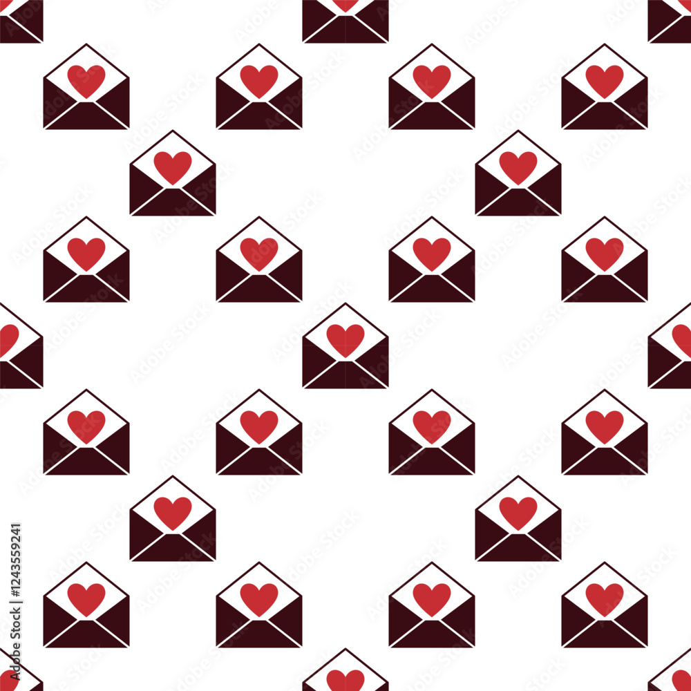 Letter or Message with Red Heart seamless pattern - love letter vector background Letter or Message with Red Heart seamless pattern - love letter vector background