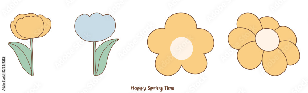 Happy spring time, Happy Spring Time with simple flowers in pastel colors and playful design Happy spring time, Happy Spring Time with simple flowers in pastel colors and playful design