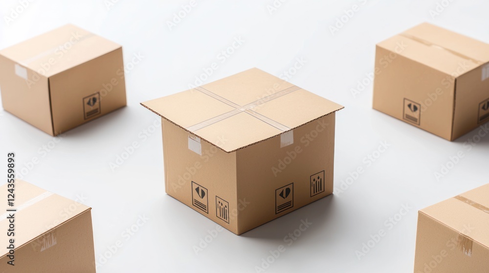 Brown Cardboard Boxes on White Background Brown Cardboard Boxes on White Background