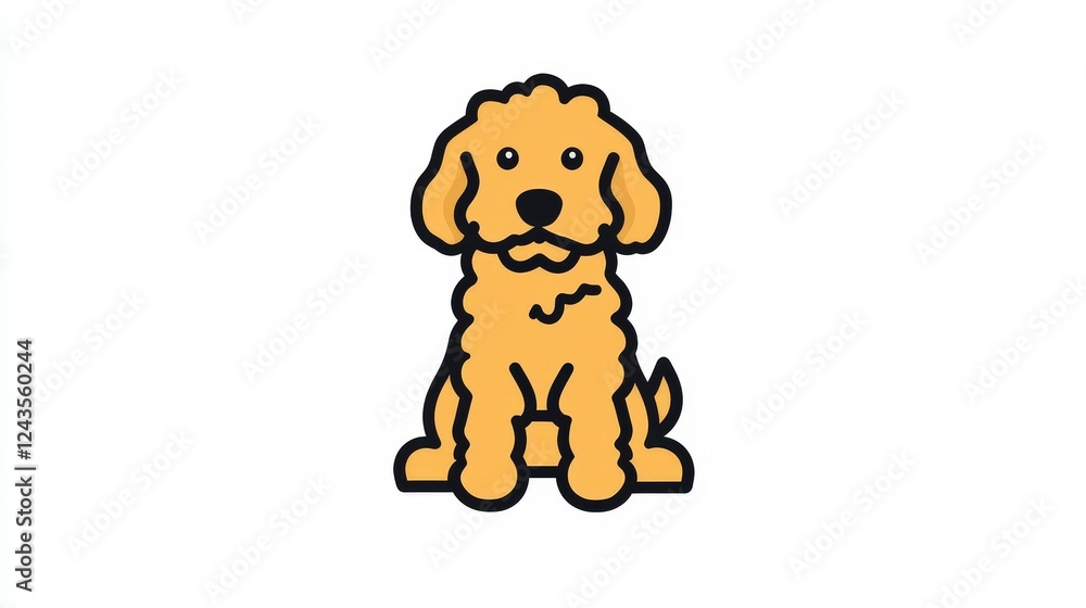 Obraz premium Cute cartoon dog illustration with fluffy golden fur sitting down