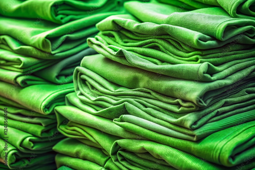 Miniature Green Folded Clothes Pile, Tilt-Shift Photography Stock Photo Miniature Green Folded Clothes Pile, Tilt-Shift Photography Stock Photo