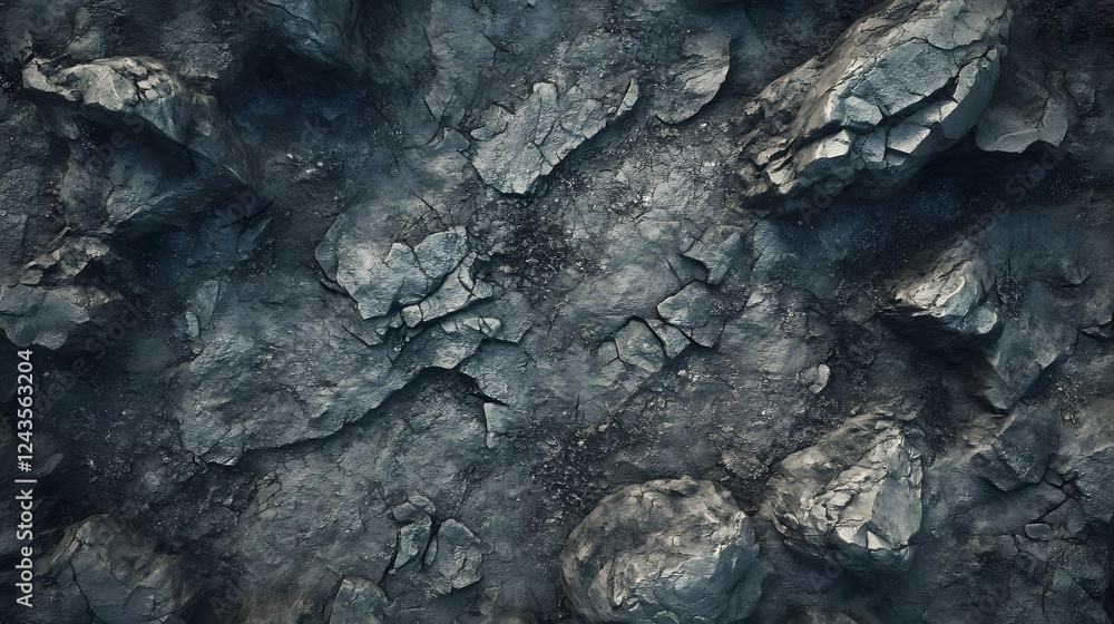 Fototapeta premium Stunning aerial top down view of a vast rugged mountainous terrain landscape with towering peaks deep ravines and snow capped ridges