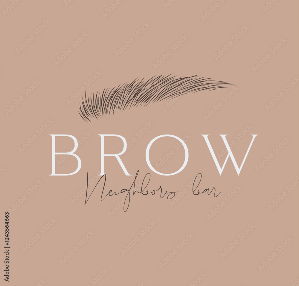 Brow label design with lettering neighbors bar drawing in art line style on beige background