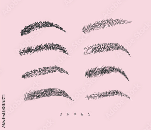 Obraz na płótnie Eyebrows collection set in different shape form drawing with black on pink background w salonie