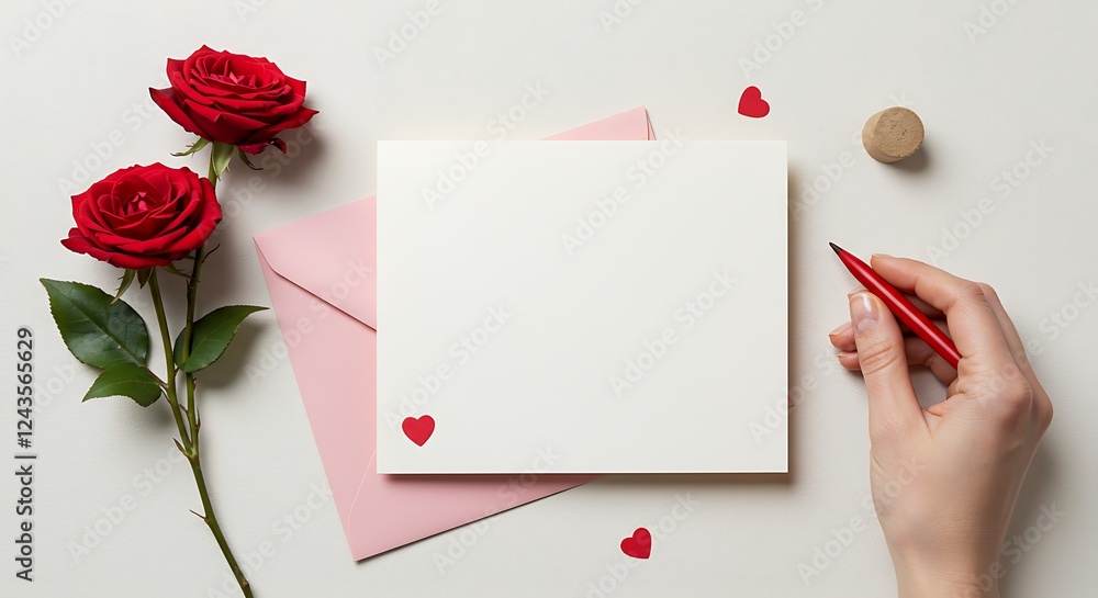 Obraz premium Romantic Valentine's Day Card with Roses and Envelope