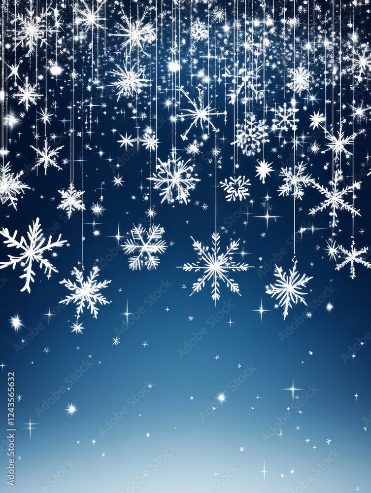 Sparkling Snowflakes Falling Against A Blue Sky Sparkling Snowflakes Falling Against A Blue Sky
