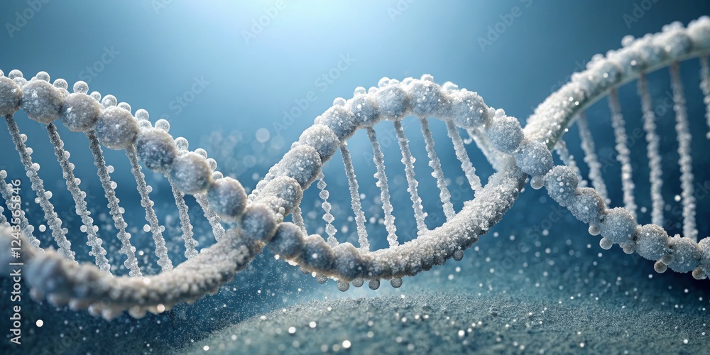 Sparkling DNA Helix Structure on a Blue Background with Bokeh Effect Sparkling DNA Helix Structure on a Blue Background with Bokeh Effect