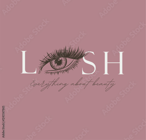 Obraz na płótnie Eyelash beauty blog design with lettering drawing in art line style on beige background w salonie