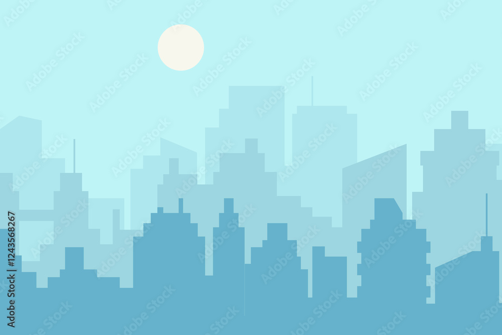 Fototapeta premium City skyline vector illustration. Urban landscape cityscape in flat style. City silhouette. Cityscape backgrounds. Daytime city skyline.
