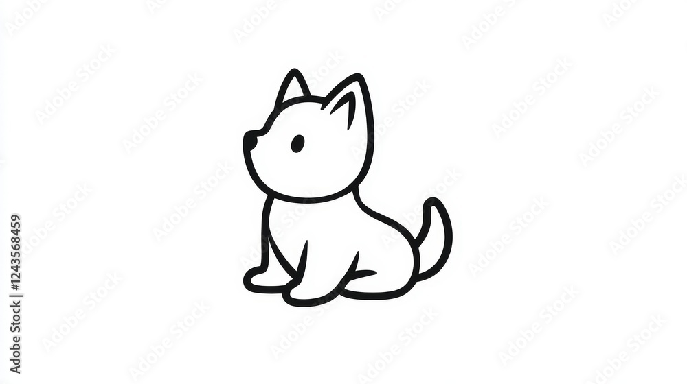 Cute minimalist illustration of a playful puppy sitting down Cute minimalist illustration of a playful puppy sitting down