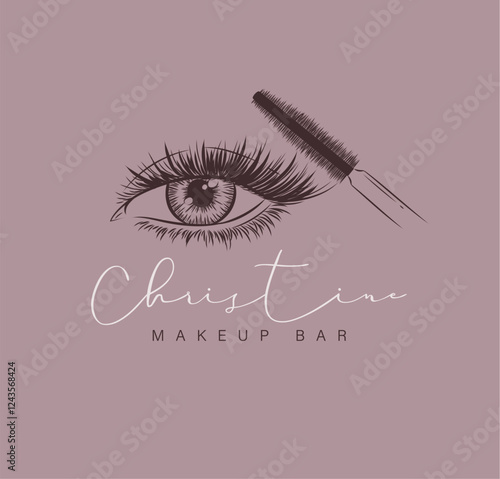 Obraz na płótnie Makeup bar label design with lettering drawing in art line style on beige background w salonie