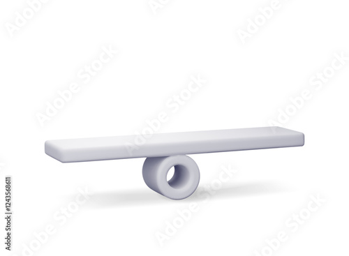 3D Seesaw scales isolated on white. Render empty weight measuring seesaw scale. Balanced swing scales. Justice, measurement, decision, choice and balance concept. Vector Illustration