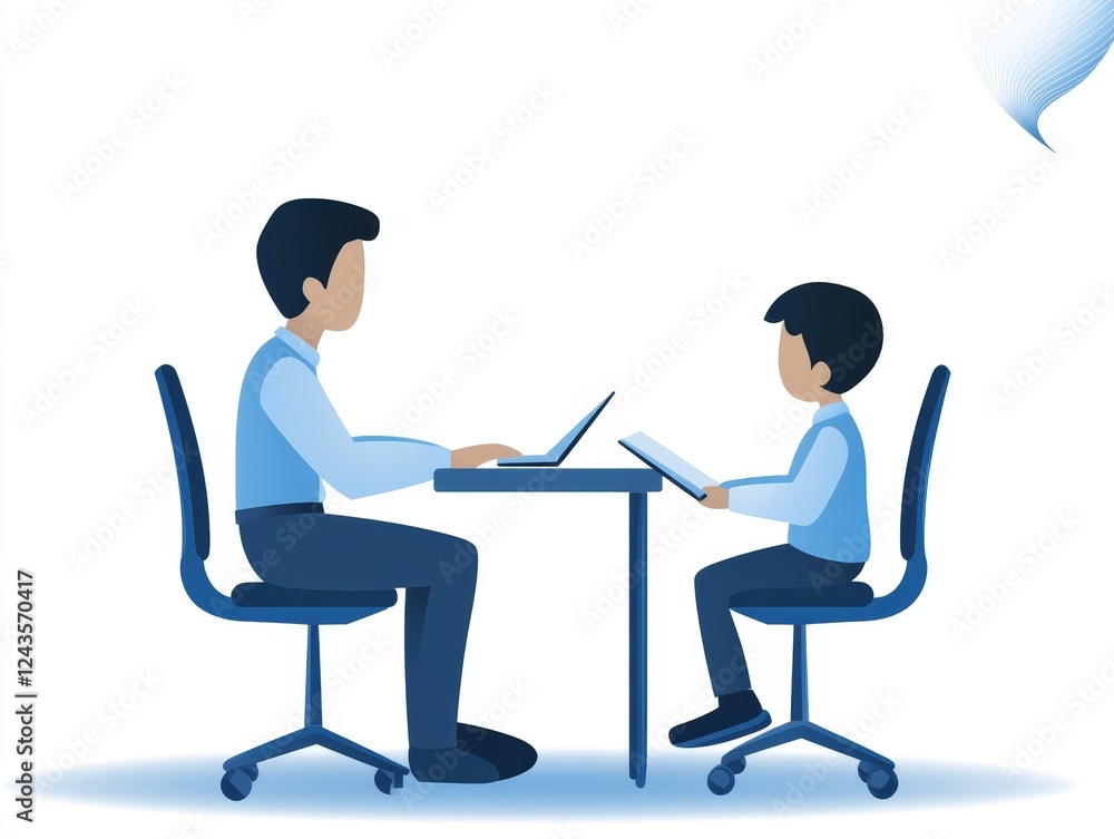 Obraz premium Collaborative synergy two individuals working together at table with laptop