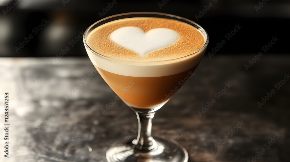 A glass of frothy cappuccino with a delicate heart-shaped foam art on top. A glass of frothy cappuccino with a delicate heart-shaped foam art on top.