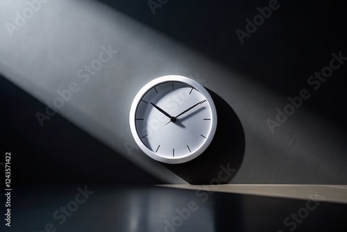 Wallpaper Mural Minimalist White Round Clock Timer with Shadow on Dark Background - Stock Photo Torontodigital.ca