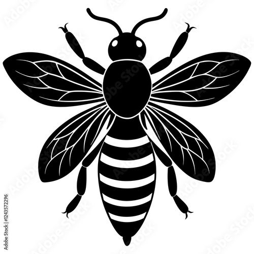 Honeybee Silhouette Gracefully Resting on White Background