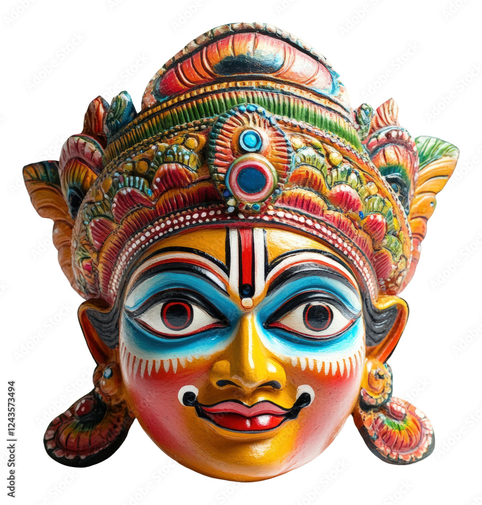 Fototapeta premium Colorful traditional indian mask cultural indoor isolated on transparent background