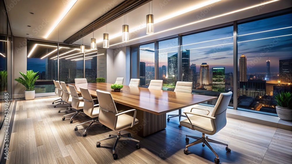 Modern Conference Room Interior Design, Stylish Furniture, Long Exposure Photography Modern Conference Room Interior Design, Stylish Furniture, Long Exposure Photography