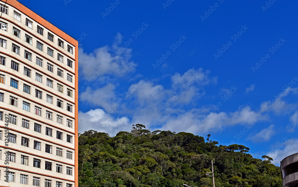 Residential building, tropical vegetation and blue sky in Petropolis, Rio de Janeiro, Brazil