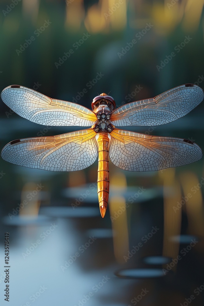 A Dragonfly Hovering Above Still Water A Dragonfly Hovering Above Still Water