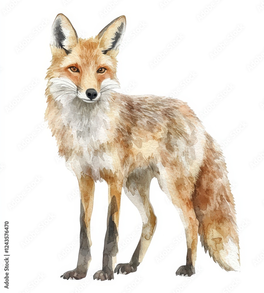 Fototapeta premium Watercolor Illustration of a Fox with Elegant Details and Colors