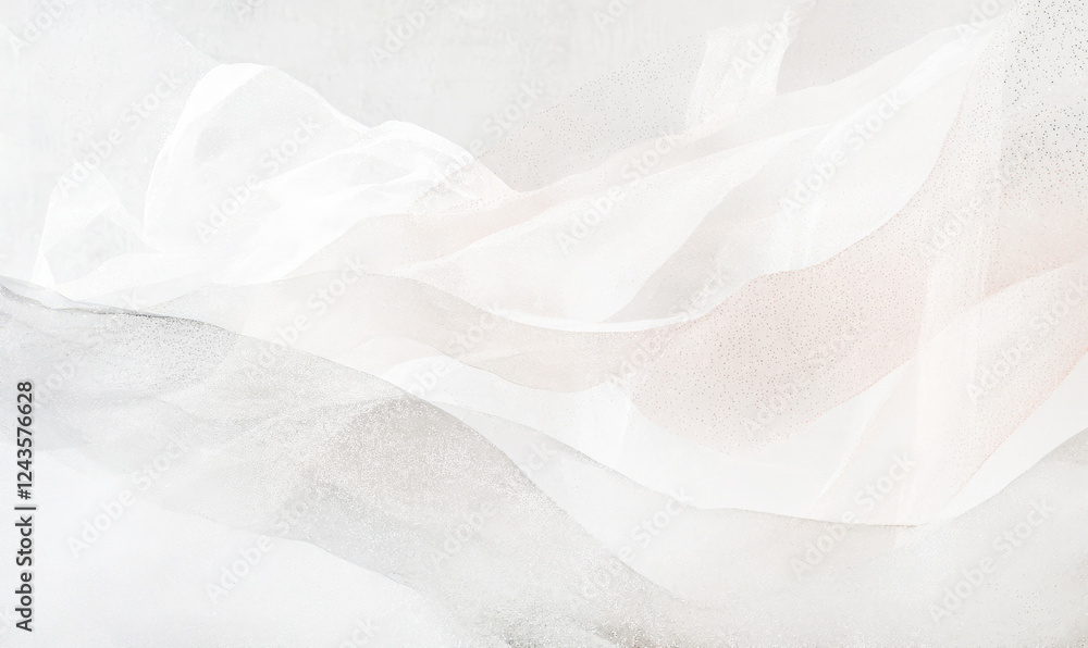 Obraz premium delicate abstract composition featuring soft, flowing white layers with subtle shimmering glitter, creating serene and ethereal atmosphere