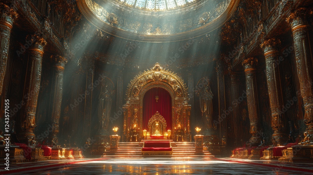 Obraz premium Regal Throne in Grand Hall with Majestic Light Streaming Through