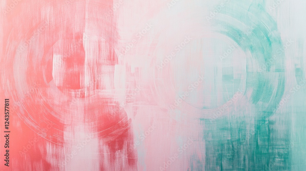 Abstract pink and green pencil strokes create a blurred artistic backdrop with layered textures and tones