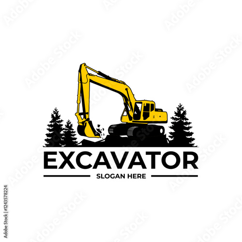 excavator mountain logo template vector