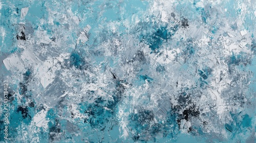 Abstract pastel blue and gray chaotic brushwork creates a dynamic textured composition