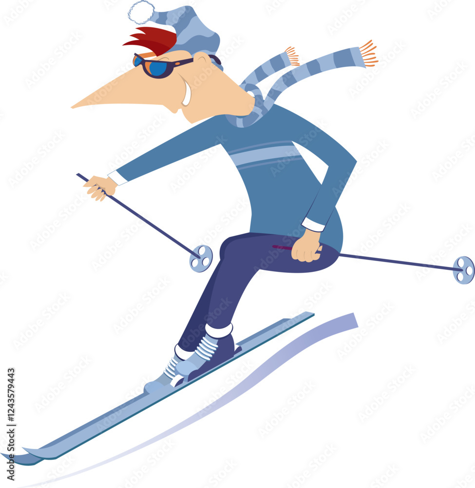 Fototapeta premium Skiing young man. Winter sport. Young skier man. Isolated on white background 