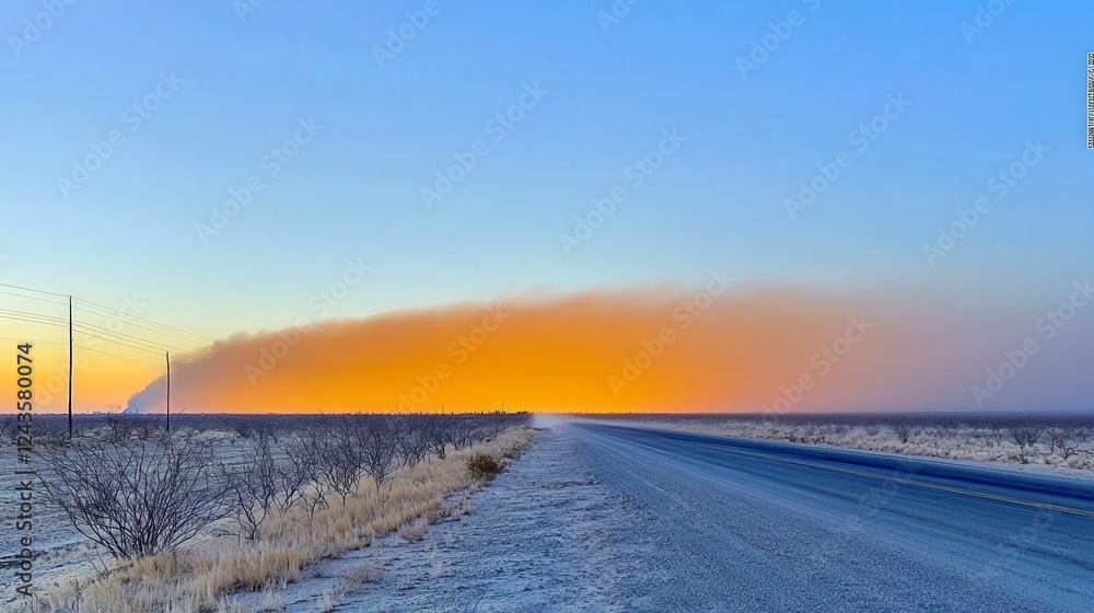 Serene Landscape at Dusk with Dust Clouds on the Horizon Serene Landscape at Dusk with Dust Clouds on the Horizon