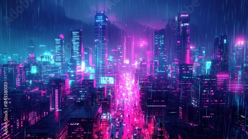 Wallpaper Mural Neon Cityscape at Night with Rainy Atmosphere and Vibrant Lights Torontodigital.ca