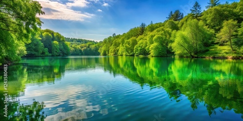 Serene Green Lake Scenery, gentle waters, outdoors,  gentle waters, outdoors, rustic