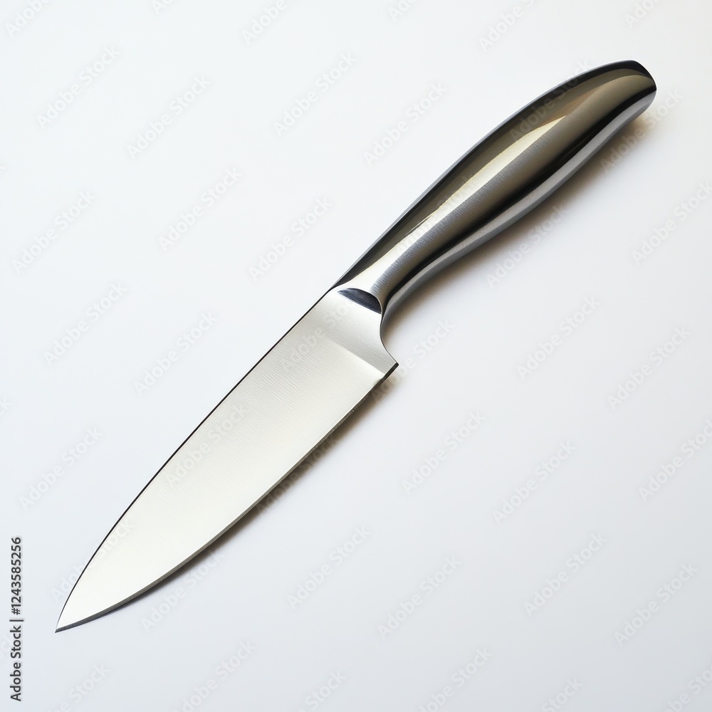 Fototapeta premium Sleek stainless steel kitchen knife showcasing sharp blade and ergonomic handle for efficient food preparation tasks