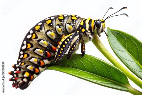 Palamedes Swallowtail Butterfly Larva on Franklinia Gordonia Leaf - Three Views photo