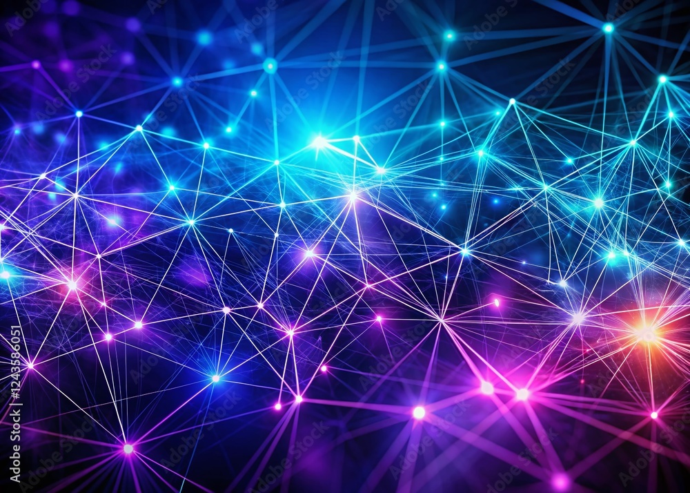 Panoramic Abstract Digital Background: Interconnected Blue and Purple Nodes Panoramic Abstract Digital Background: Interconnected Blue and Purple Nodes