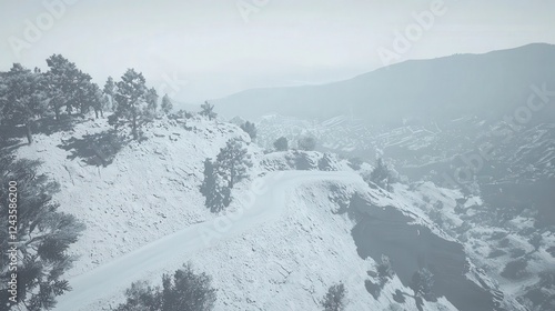 Wallpaper Mural Serene Winter Landscape with Snowy Road and Foggy Mountains Torontodigital.ca