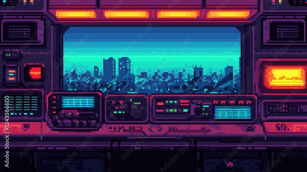 Obraz premium Futuristic Cityscape View from Neon-Controlled Command Center