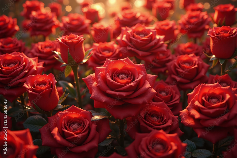 dense cluster of red roses in various bloom stages sunlit background dense cluster of red roses in various bloom stages sunlit background